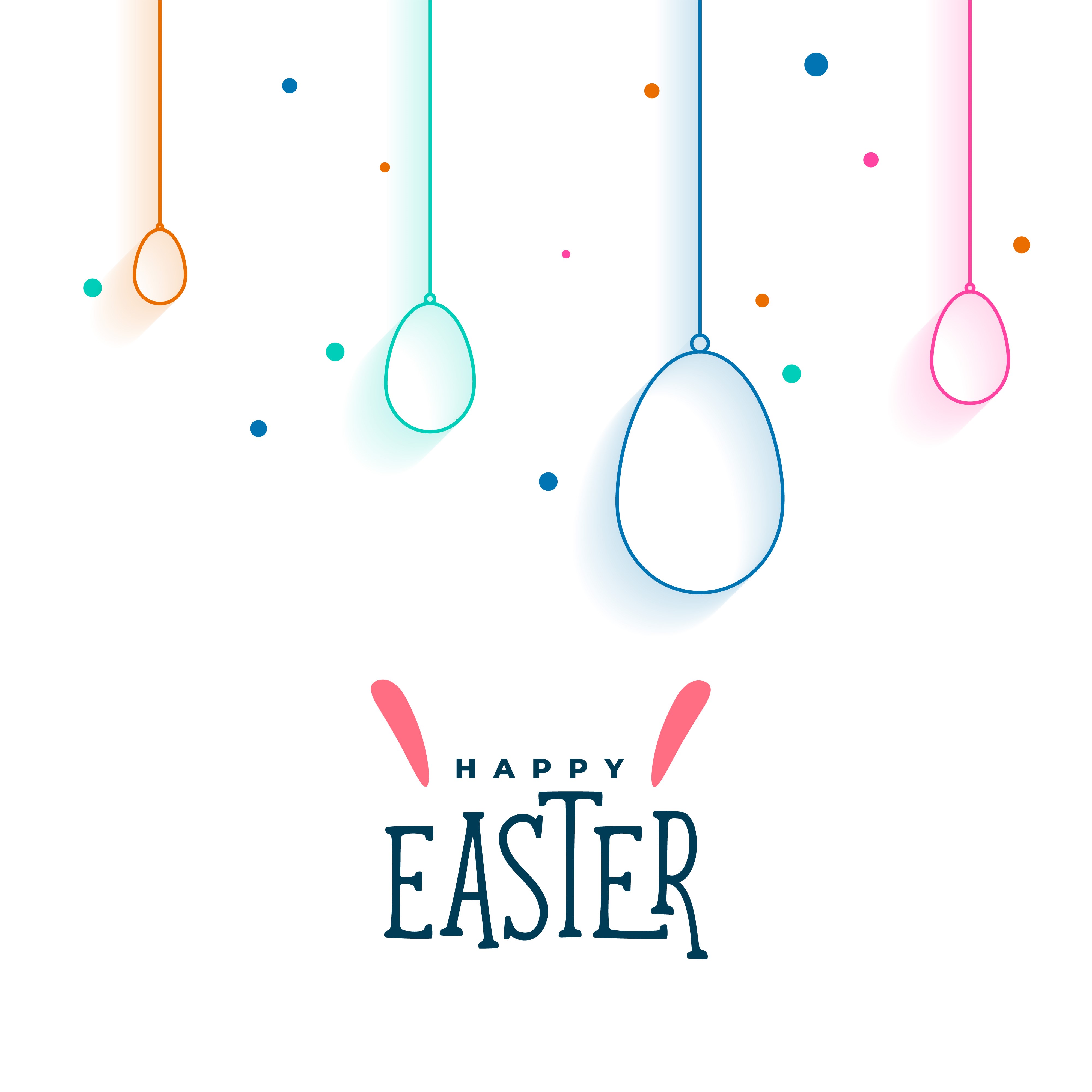 multi-coloured eggs hanging from the top edge with "Happy Easter" written below.
