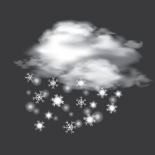 White cloud on black background with snowflakes falling