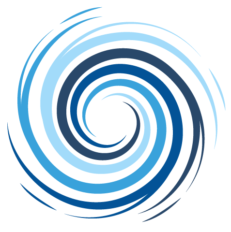 swirls in blue tones representing a hurricane