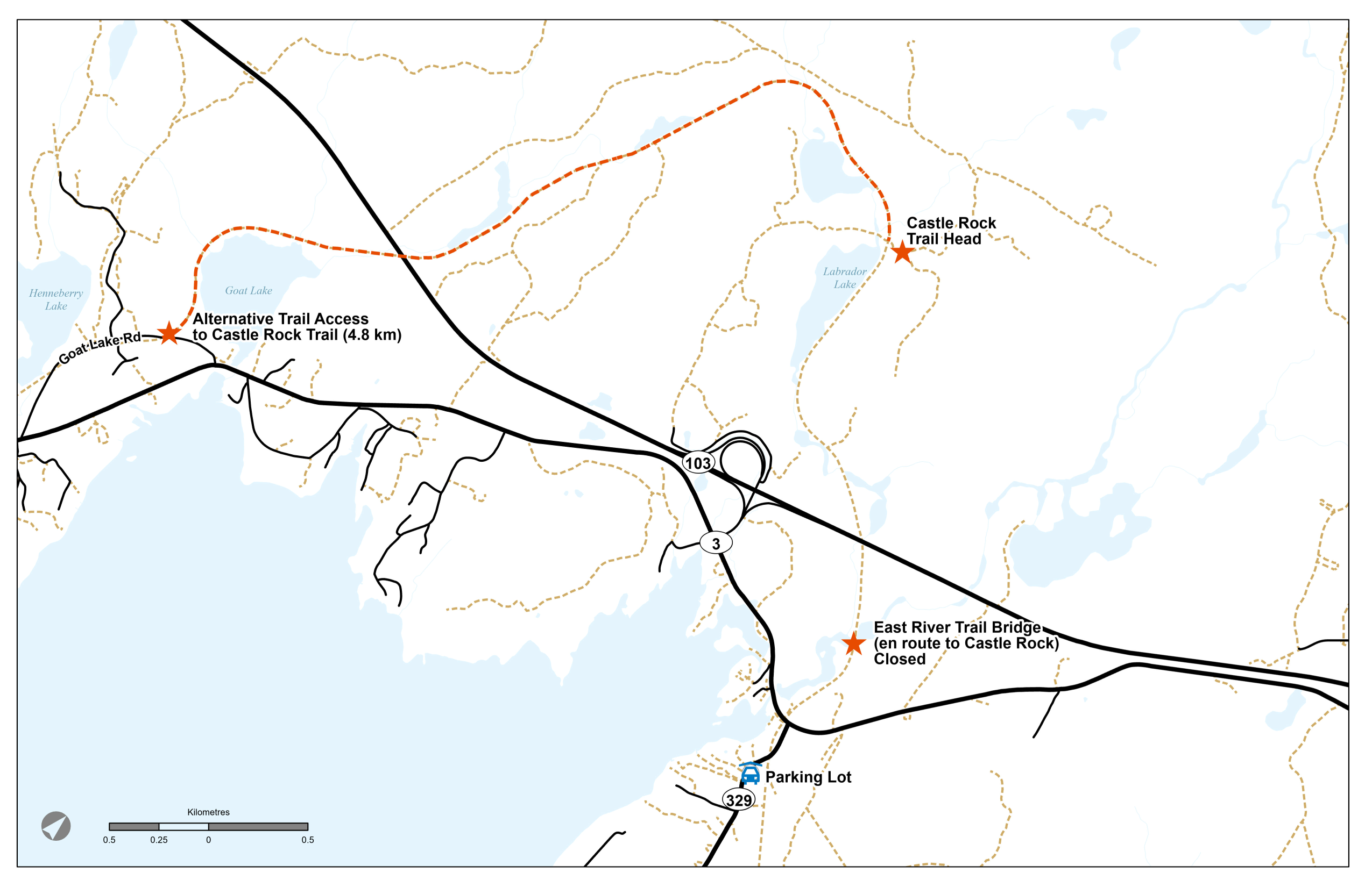 Map indicating route from Goat Lake to Castle Rock