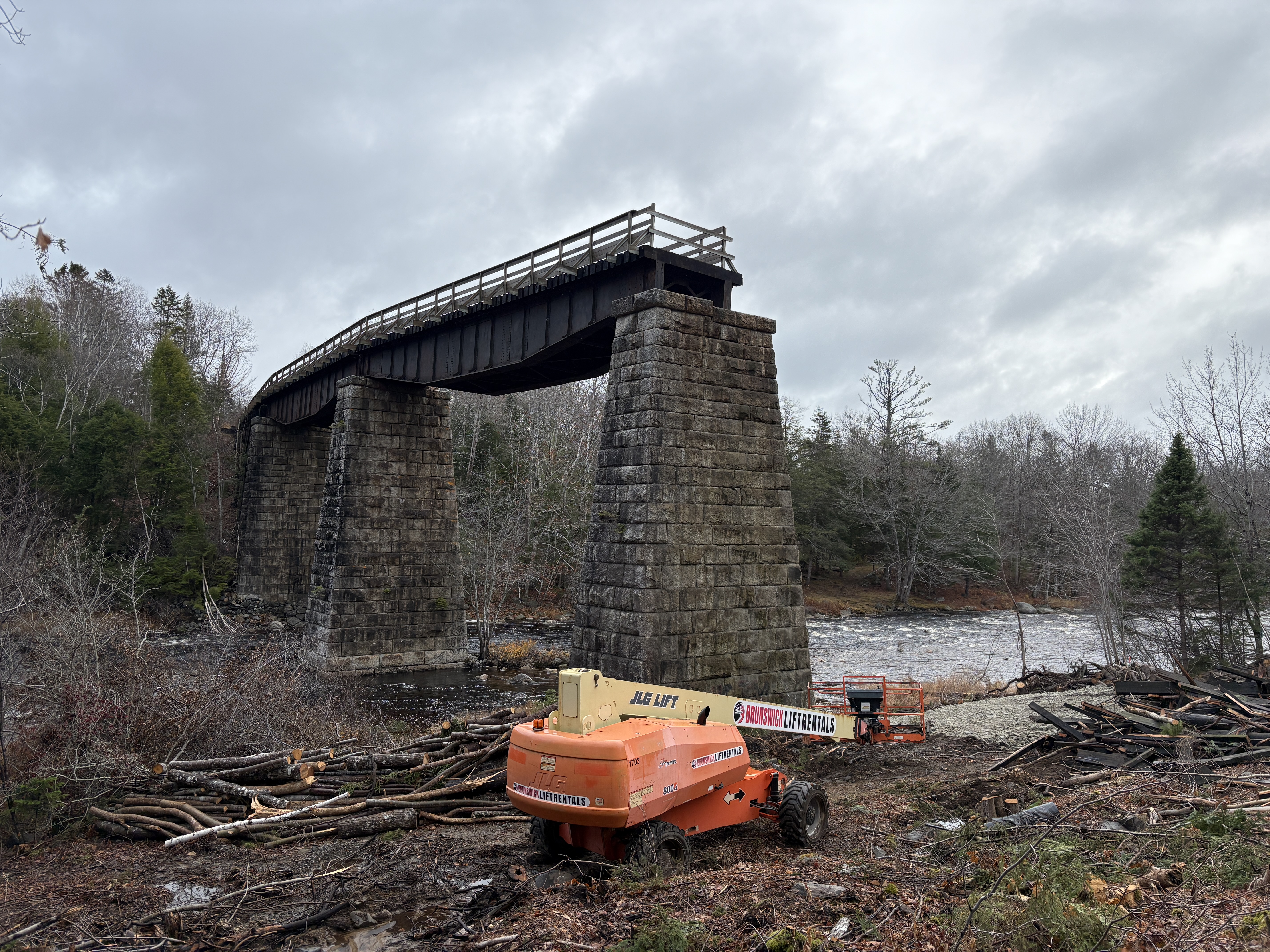 Granite piers without wooden trestles at Gold River Trail Bridge location.
