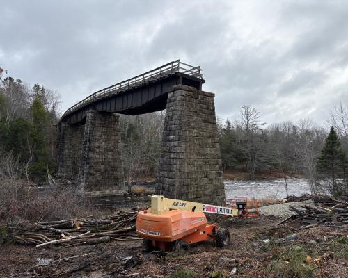 Granite piers without wooden trestles at Gold River Trail Bridge location.