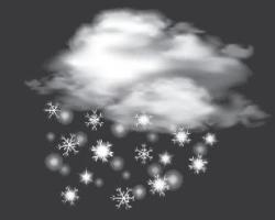 White cloud with snowflakes below it on a black background