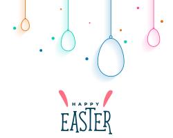 multi-coloured eggs hanging from the top edge with "Happy Easter" written below.